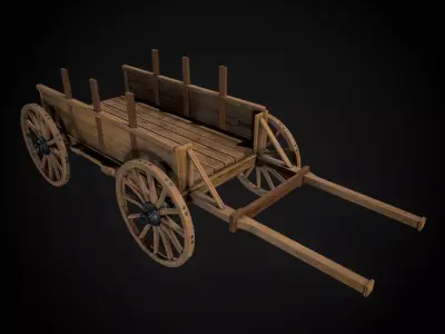 Medieval Wooden Horse Cart Variation 2 - Low Poly And Game Ready 3D model