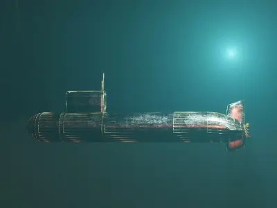 Submarine futuristic spaceship floating in air Low-poly 3D model