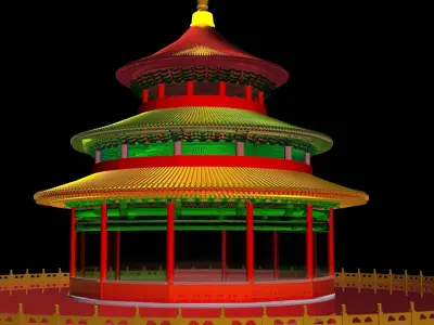 Chinese crystal glass  ancient temple  3D model