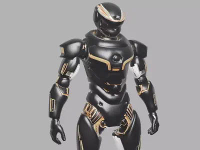Black Gold Sci-Fi Combat Robot Low-poly 3D model