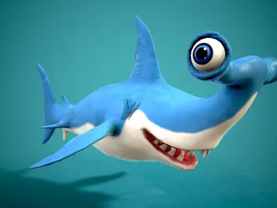 cartoon hammerhead shark Low-poly 3D model