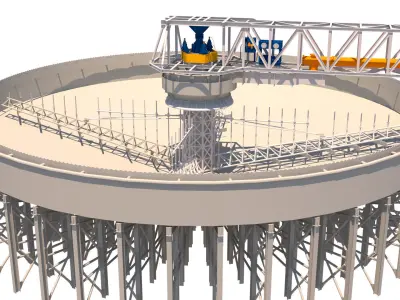 model espesador circular structure with crane on top 3D model