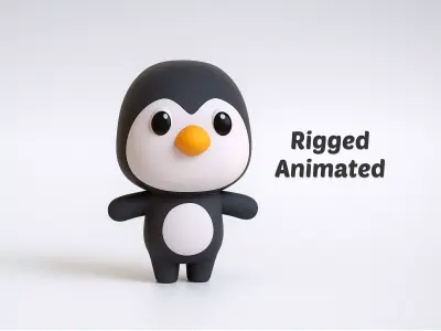 Cartoon Penguin - Chubby Animal Rigged Low-poly 3D model