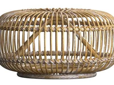 Mid century wicker rattan pouf Italy 1950s 3D model