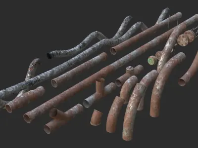 Modular Pipes - Rusted Low-poly 3D model