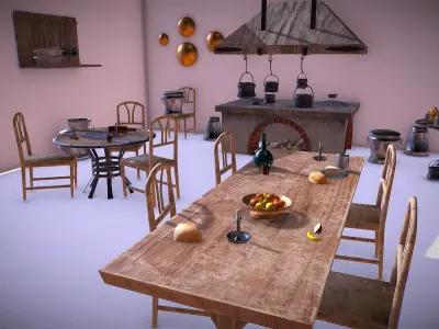 Medieval Kitchen Low Poly AR VR Asset Pack Low-poly 3D model