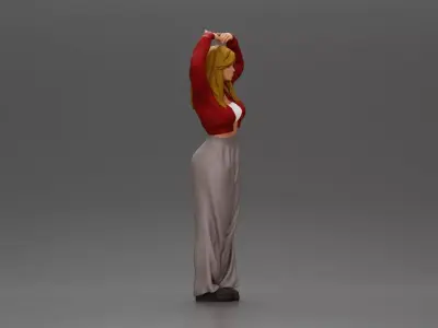 Confident woman striking a heart shaped pose with joyful energy 3D print model