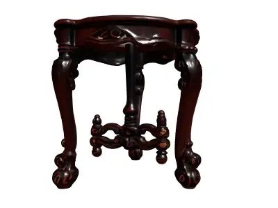 Classic Carved Wood Marble Side Table Low-poly 3D model
