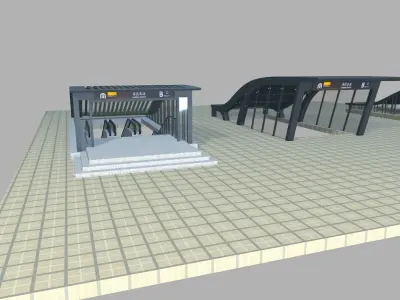 Section of Subway Station Low-poly 3D model