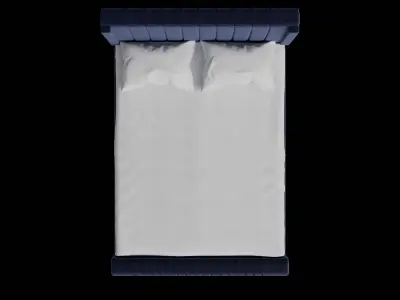 Dark Blue Velvet Midcentury Bed Low-poly 3D model