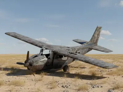Derelict Cessna 172 Skyhawk Heavily Damaged and Weathered 3D model