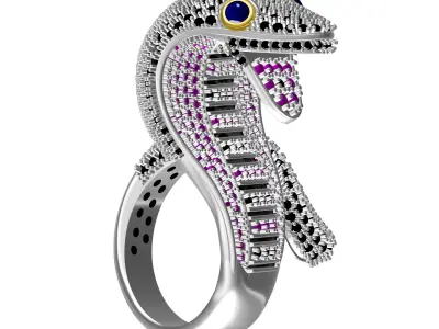 Antique Colorful Diamond Snake Hip Hop Ring 3D print model