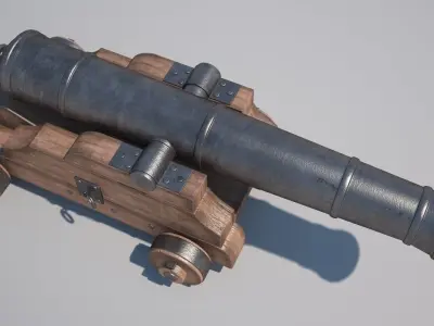 Cannons Set cannon on wooden platform 3D model