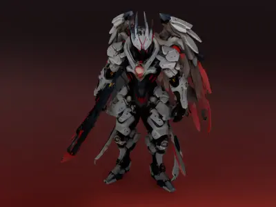 Crimson Seraph Infernal Mech Guardian Low-poly 3D model
