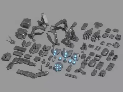 Robot Parts Kitbash Pack Low-poly 3D model