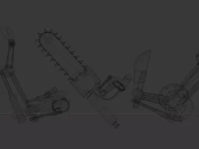 CHAINSAW PACK WITH 3 DIFFERENT MODELS Low-poly 3D model