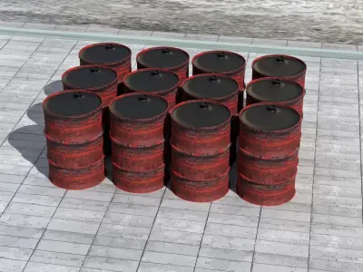 realistic container and oil barrel Free 3D model