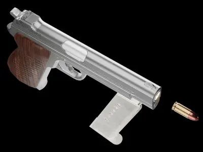 P210-BASED silver pistol Low-poly 3D model