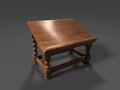 Old Carved Wood Lectern Book Holder Low-poly 3D model