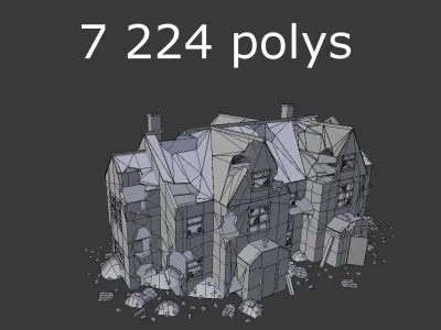 low poly destroyed house 4 Low-poly 3D model