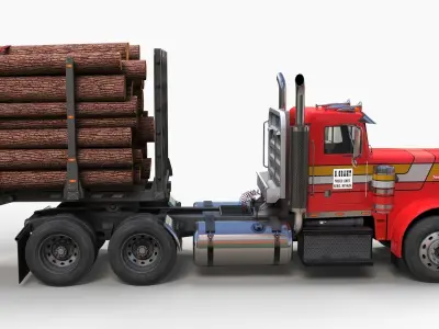 Peterbilt 359 logger truck Low-poly 3D model