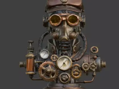 Steampunk Aviator Bust 3D Model Low-poly 3D model