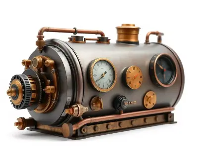 Steampunk Boiler Clock Instrument Model Pack Low-poly 3D model
