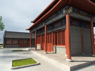 Chinese ancient architecture Low-poly 3D model 3