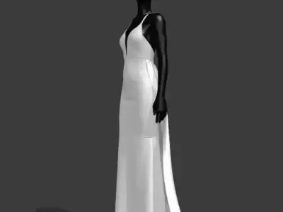 Woman white low back dress Low-poly 3D model