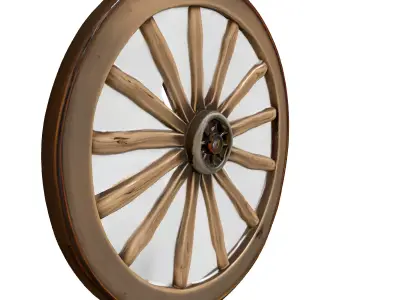 Rustic Wooden Wagon Wheel Low-poly 3D model