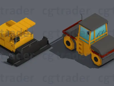 Low Poly Heavy Construction Machinery Equipment Industrial Low-poly 3D model