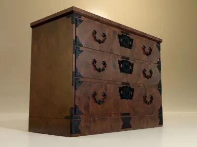 Japanese folk art chest of drawer 3D model get