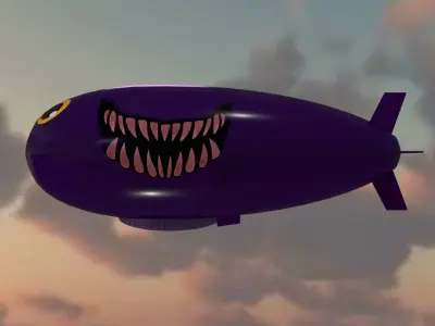 airship low poly 3D model flying in sky Low-poly 3D model