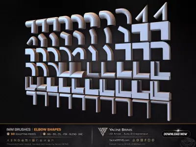 60 Hard Surface IMM Elbow Shapes Low-poly 3D model