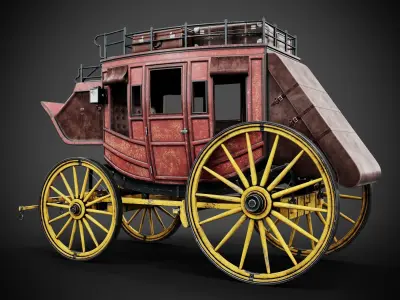 Stagecoach horse drawn wagon 3D model