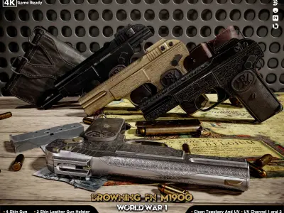 Browning FN M 1900 Colt World War  Low-poly 3D model