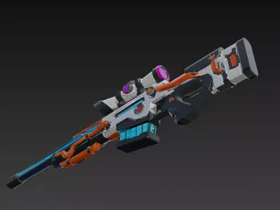 Cartoon Cyber Sniper Rifle 3D Model PBR Low-poly 3D model