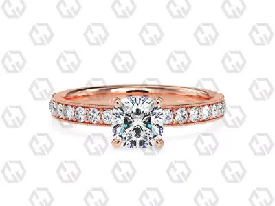 Ring 62 Cushion Shape milgrain pave set ring with Gems 3D print model
