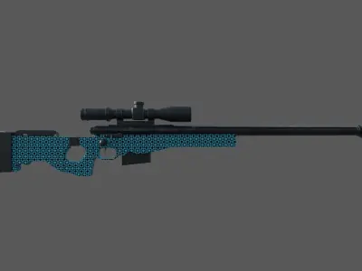Blue AWP Sniper Rifle game ready Low-poly 3D model