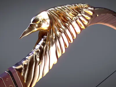 Fantasy Bow and Arrow Set High-poly and Game-Ready Low-poly 3D model