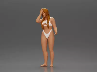Confused Woman in Standing with Hand on Forehead 3D print model