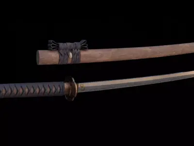 Katana samurai sword Low-poly 3D model 14