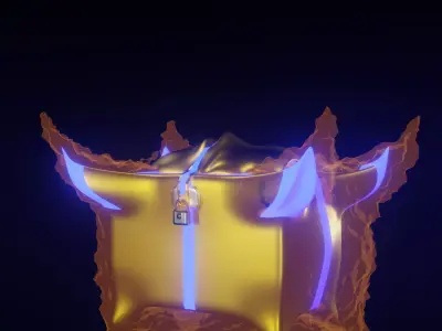 Fiery gift box for games Low-poly 3D model