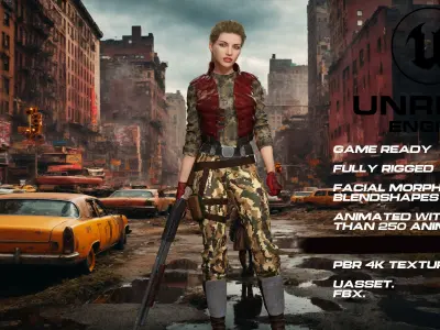 Zombie Hunter full rigged - game ready - animated  Low-poly 3D model
