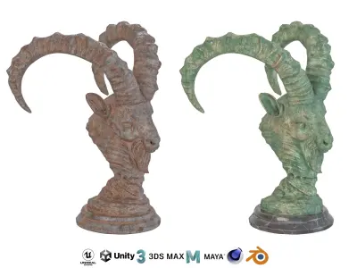 Goat bust rusted statue Low-poly 3D model