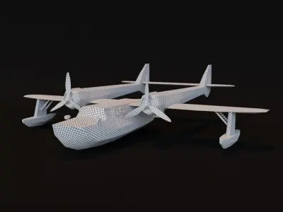 Seaplane paper airplane with propellers Low-poly 3D model