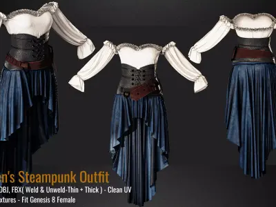 Women Steampunk Outfit-VOL 02-ZPRJ-OBJ-FBX-4K PBR Textures 3D model