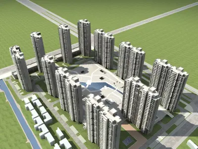 Architecture residential complex in middle of city 3D model