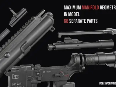 Modular assault rifle AR-15 HK416  Low-poly 3D model