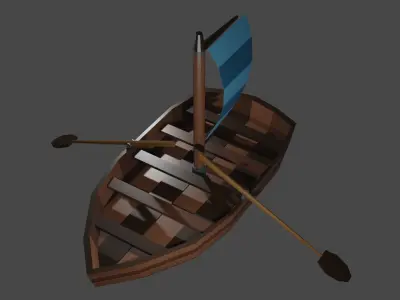 Boat for game low Poly  Low-poly 3D model